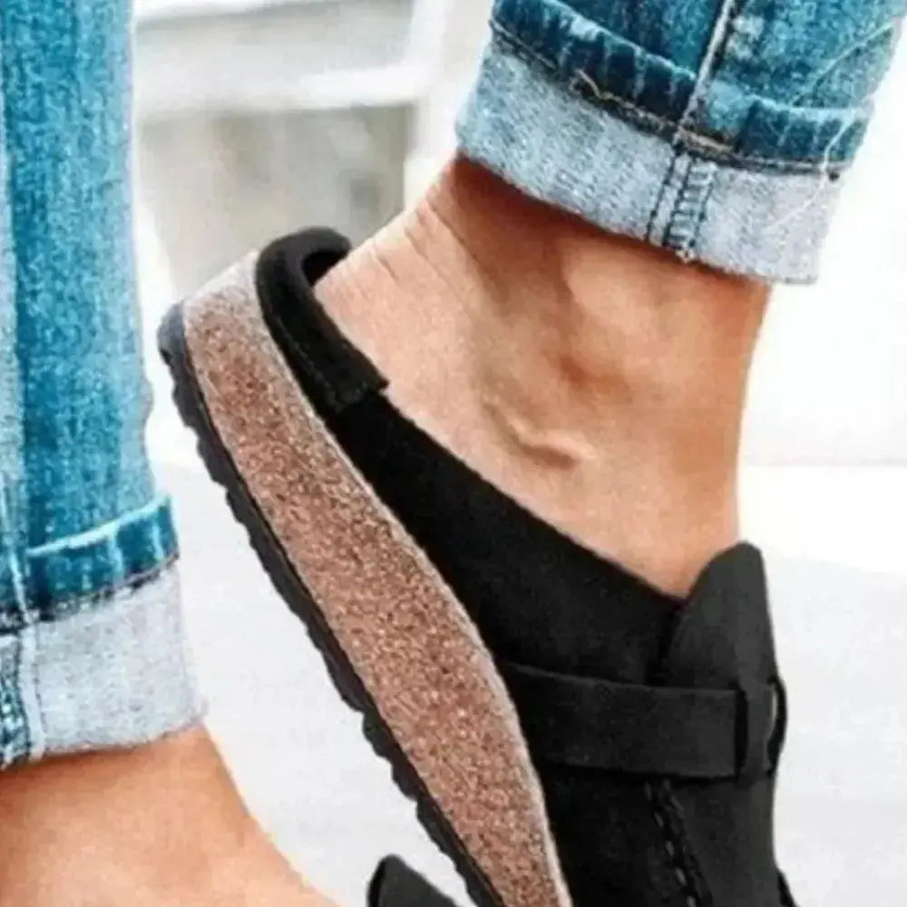Women's round toe low heel buckle loafers in premium PU dress shoes, featuring a stylish and comfortable footwear design.