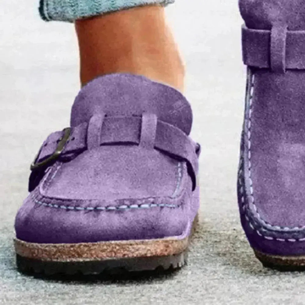 Women's round toe low heel buckle loafers in premium PU dress shoes by Plush Fashion Hub, showcasing stylish and comfortable footwear.