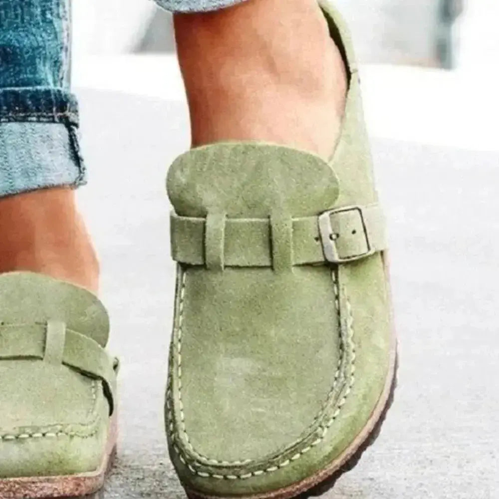 Women's round toe low heel buckle loafers in premium PU dress shoes by Plush Fashion Hub, showcasing stylish and comfortable footwear.