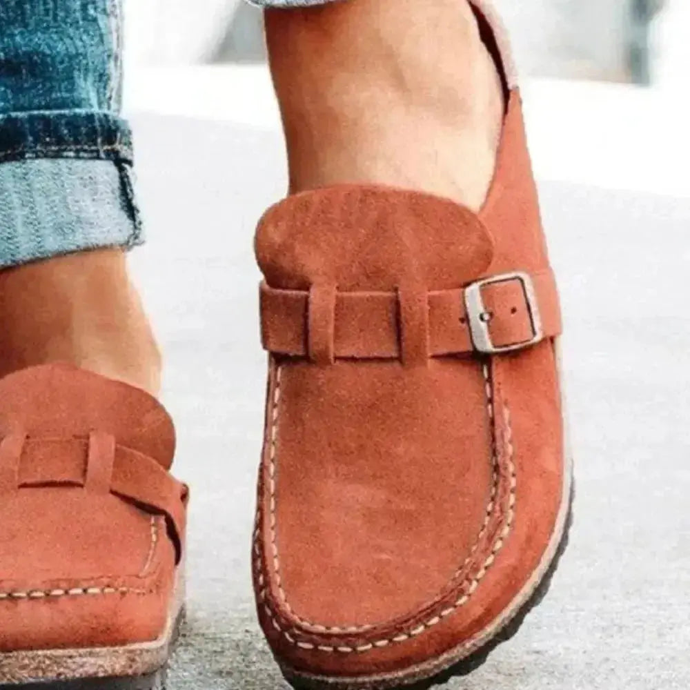 Women's round toe low heel buckle loafers in premium PU dress shoes by Plush Fashion Hub, featuring stylish and comfortable footwear.