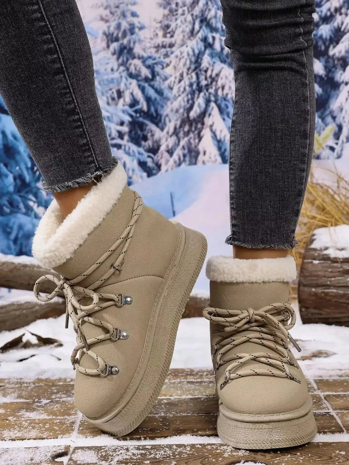 Women’s round toe platform boots with plush lining, faux leather winter shoes by Plush Fashion Hub.