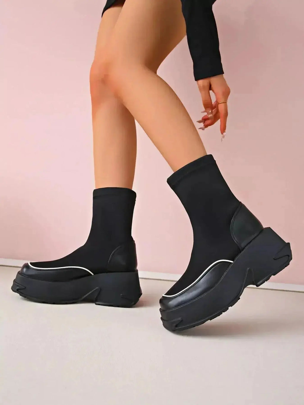 Women's round toe platform high heel boots by Plush Fashion Hub, stylish footwear with a comfortable fit and sleek design.