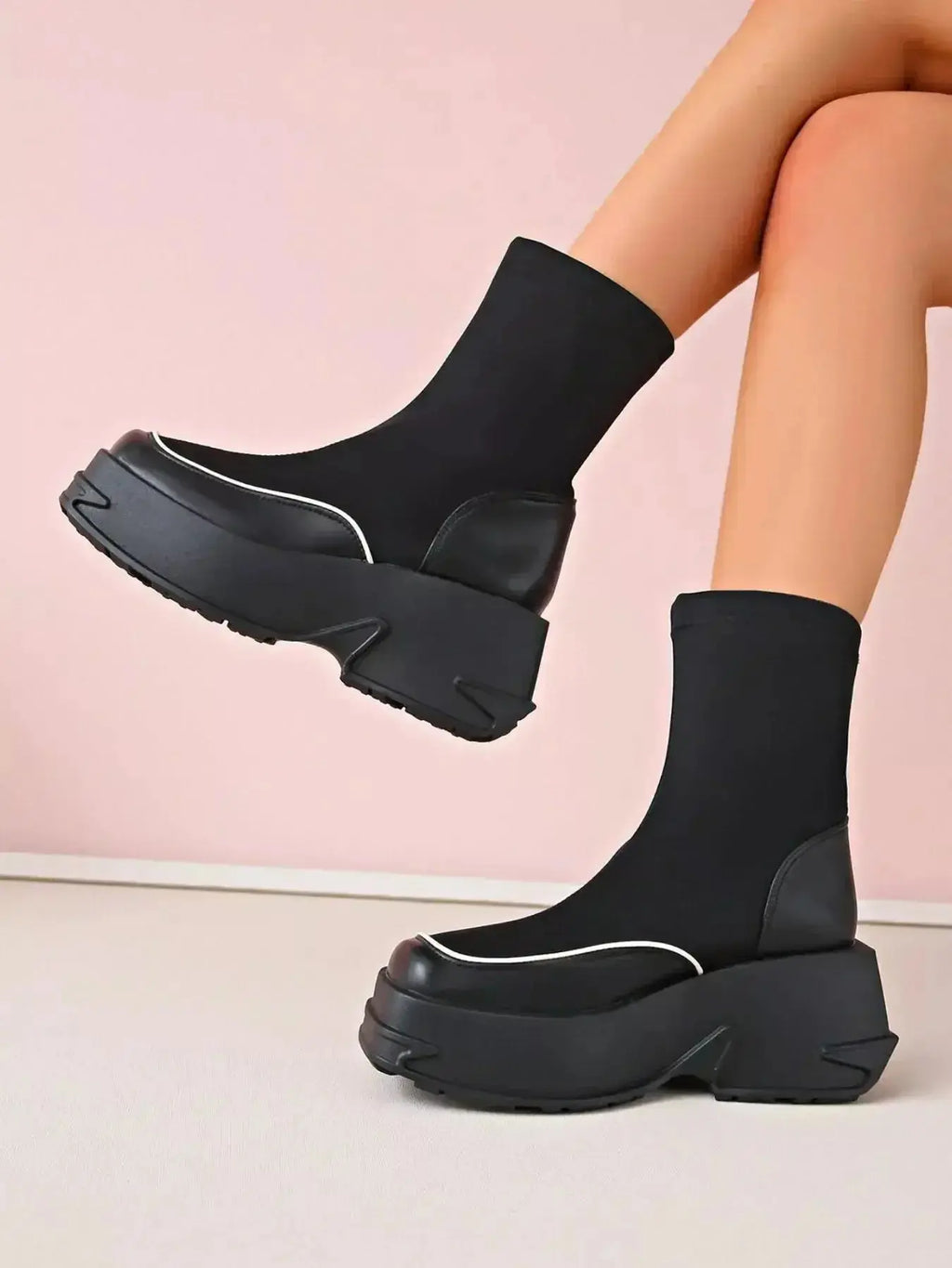 Women's round toe platform high heel boots by Plush Fashion Hub featuring stylish design and comfortable footwear.