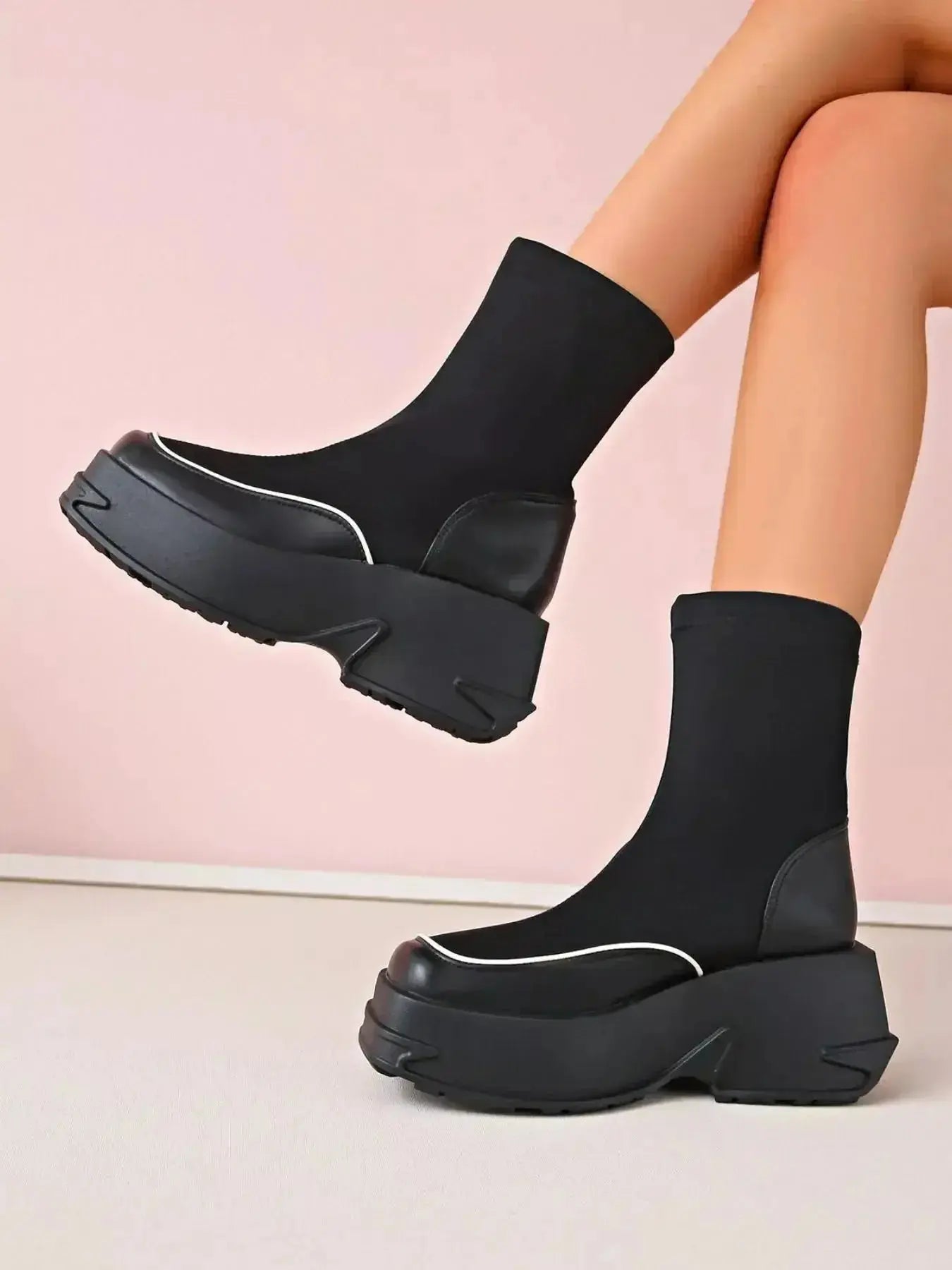 Women's round toe platform high heel boots by Plush Fashion Hub featuring stylish design and comfortable footwear.