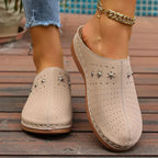 Women's round toe slip-on flats with studded details in soft vegan leather by Plush Fashion Hub.