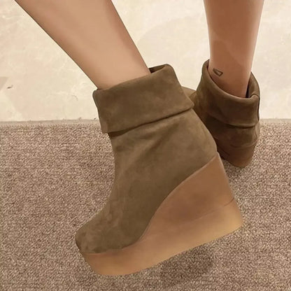 Round Toe Wedge Boots - Plush Fashion Hub
