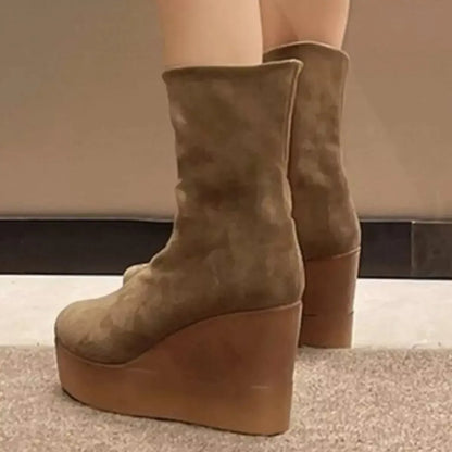Round Toe Wedge Boots - Plush Fashion Hub