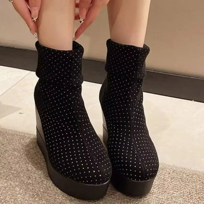 Round Toe Wedge Boots - Plush Fashion Hub