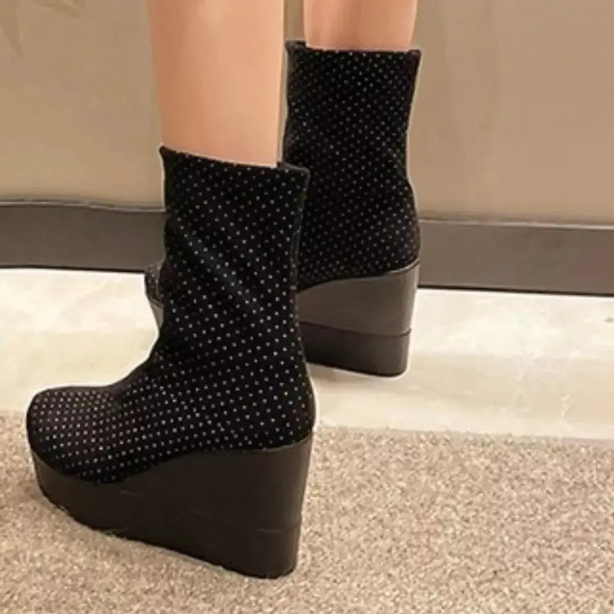 Round Toe Wedge Boots - Plush Fashion Hub
