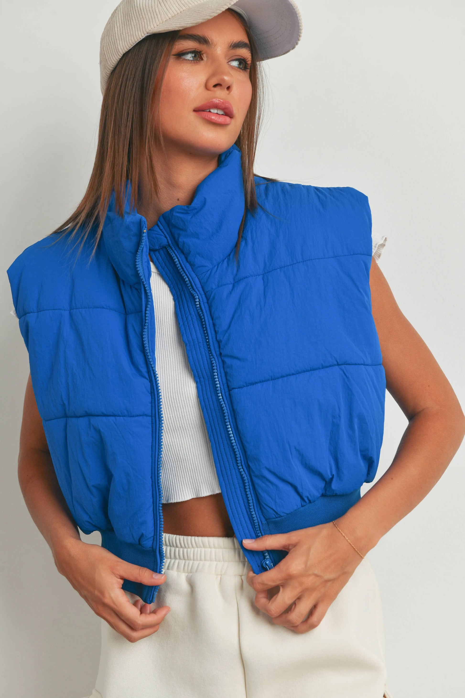 Royal Blue Crop Puffer Vest Pretty Little Patriot