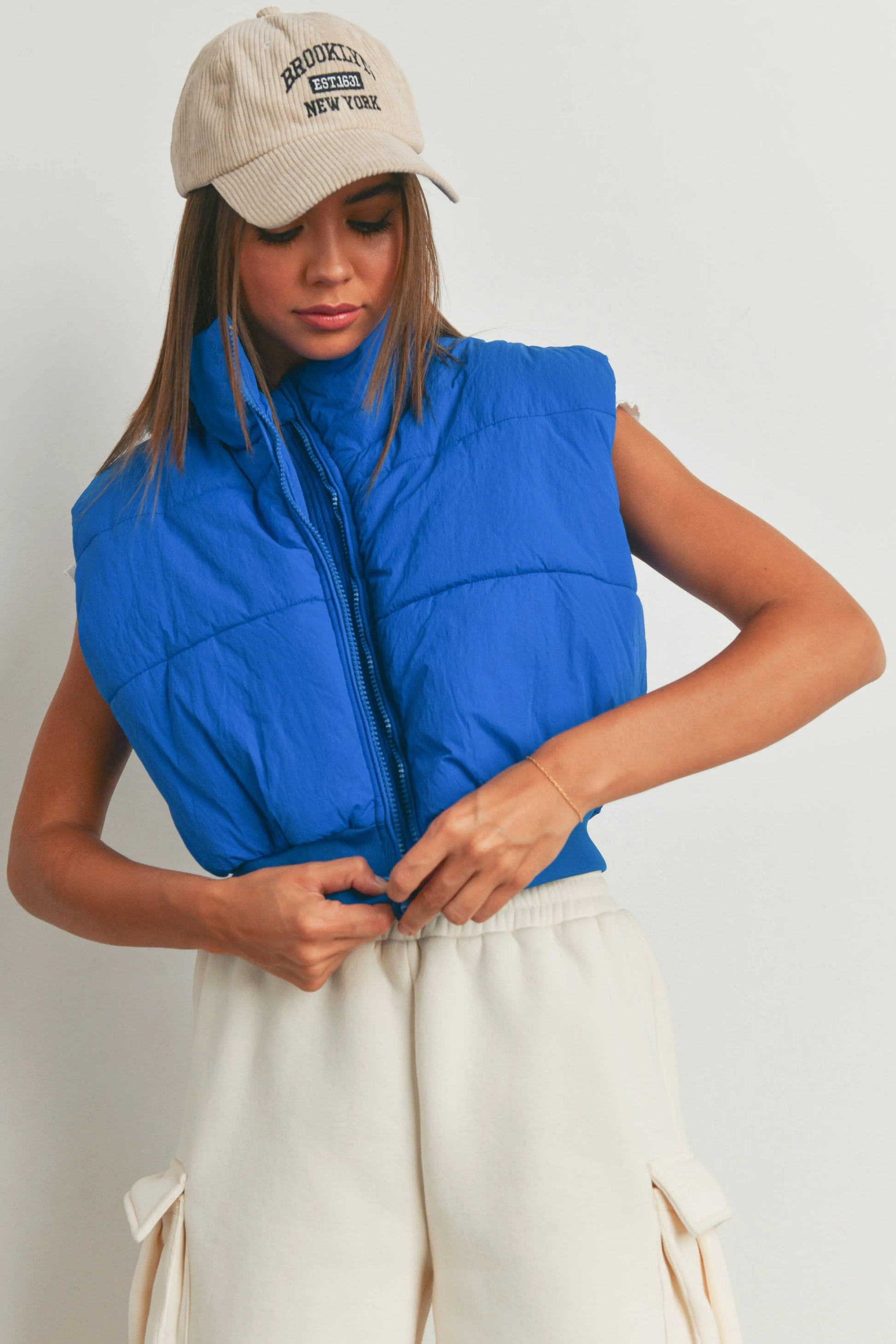 Royal Blue Crop Puffer Vest Pretty Little Patriot