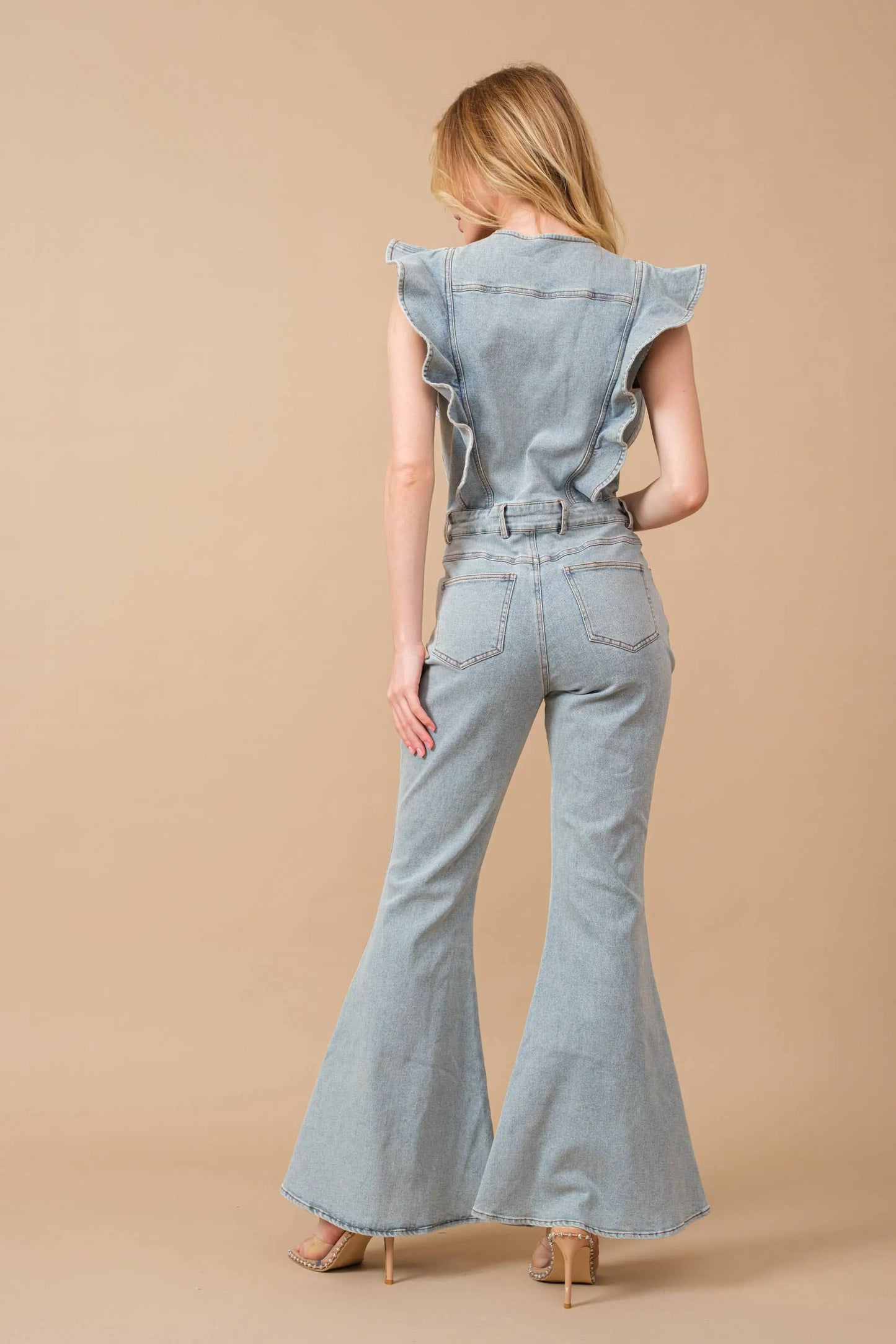Ruffle Bell Bottom Denim Jumpsuit Pretty Little Patriot