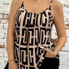 Plus size elegant contrast printed suspender top by Plush Fashion Hub featuring stylish design and comfortable fit.