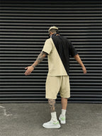 Men's summer 3D printed urban streetwear 2-piece set by Plush Fashion Hub, featuring trendy design and comfortable fit.
