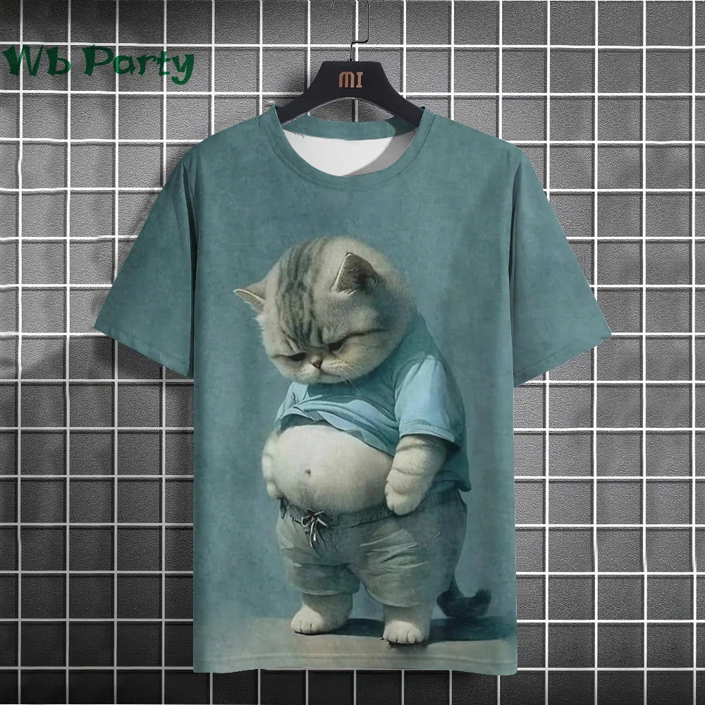 Cat print Y2K graphic T-shirt from Plush Fashion Hub, streetwear style with vibrant cartoon cat design.