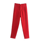 Women’s high waist slim casual trousers by Plush Fashion Hub, showing the fitted design in a neutral color.