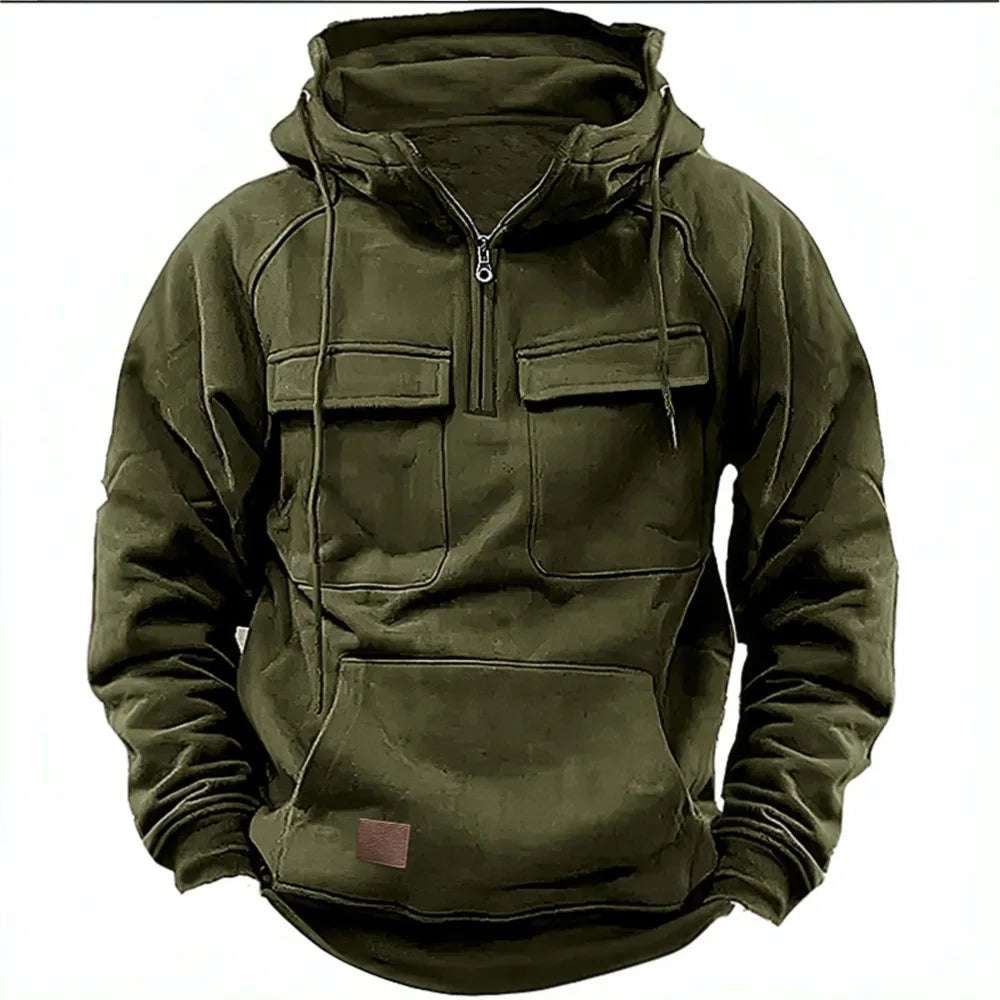 New Men's Hooded Solid Color Multi Pocket Patch Hoodie - Plush Fashion Shop #