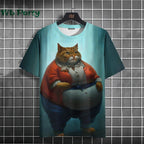 Y2K graphic cat print streetwear T-shirt by Plush Fashion Hub featuring colorful feline artwork on a casual shirt.