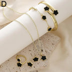Plum Blossom Plant five-leaf necklace and earring set by Plush Fashion Hub featuring floral jewelry with delicate plum blossom design.