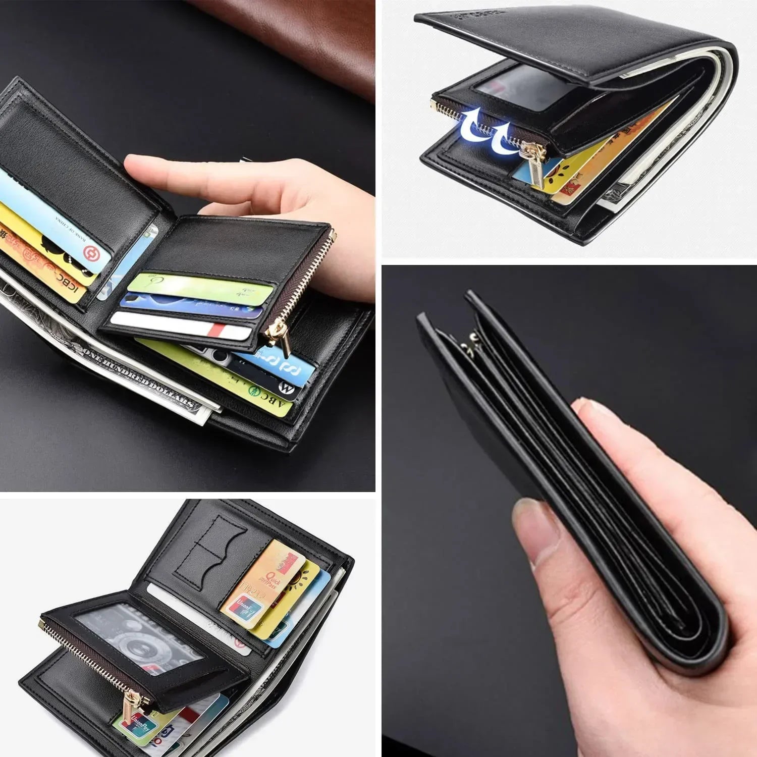 Personalized men's leather wallet with custom engraving, featuring multiple card slots and a sleek design from Trendy Attic Store01.