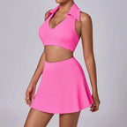 FitiqueFit seamless tennis skirt set with quick-dry activewear fabric, featuring a sporty skirt and matching top for workout comfort.