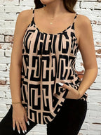 Plus size elegant contrast printed suspender top by Plush Fashion Hub, featuring stylish design and comfortable fit.