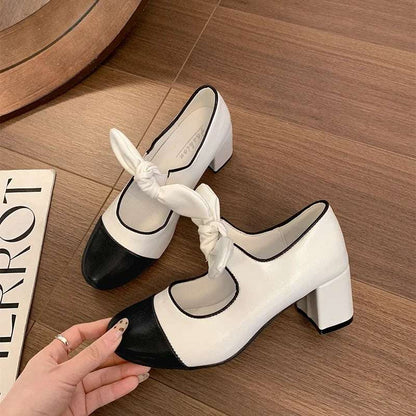 Luxury Designer  Women Fashion Shallow Butterfly-knot Shoes Vintage Thick Heels Shoes - Plush Fashion Shop #