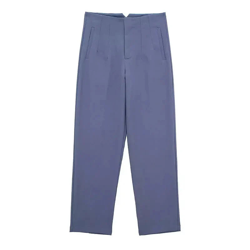Women’s high waist slim casual trousers by Plush Fashion Hub, shown in a neutral color, styled for a modern, casual look.