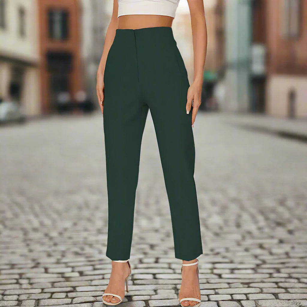 Women’s high waist slim casual trousers by Plush Fashion Hub, shown in a stylish fit on a model.