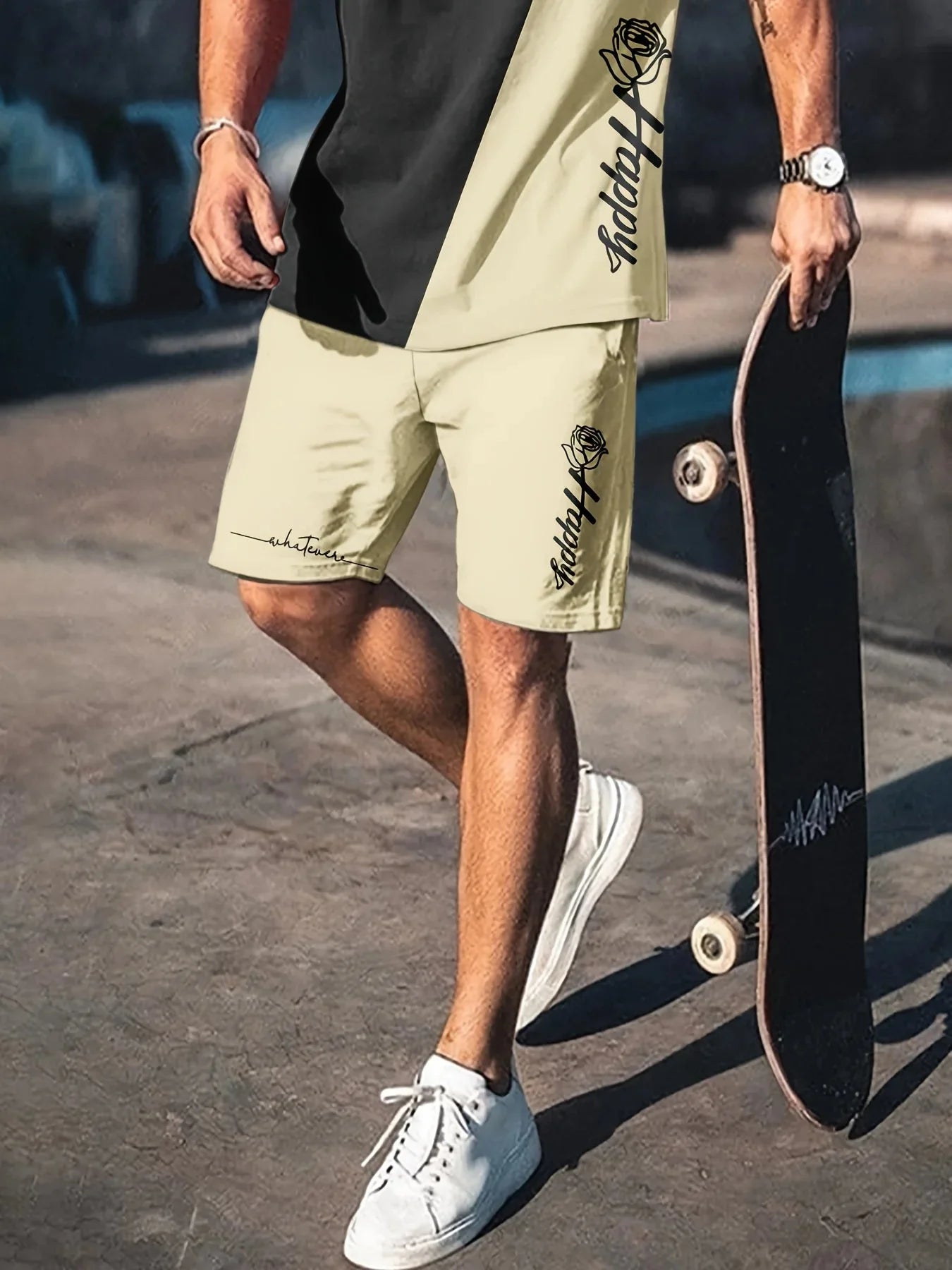 Summer men's 3D printed urban streetwear 2-piece set by Plush Fashion Hub, featuring stylish print and casual fit.