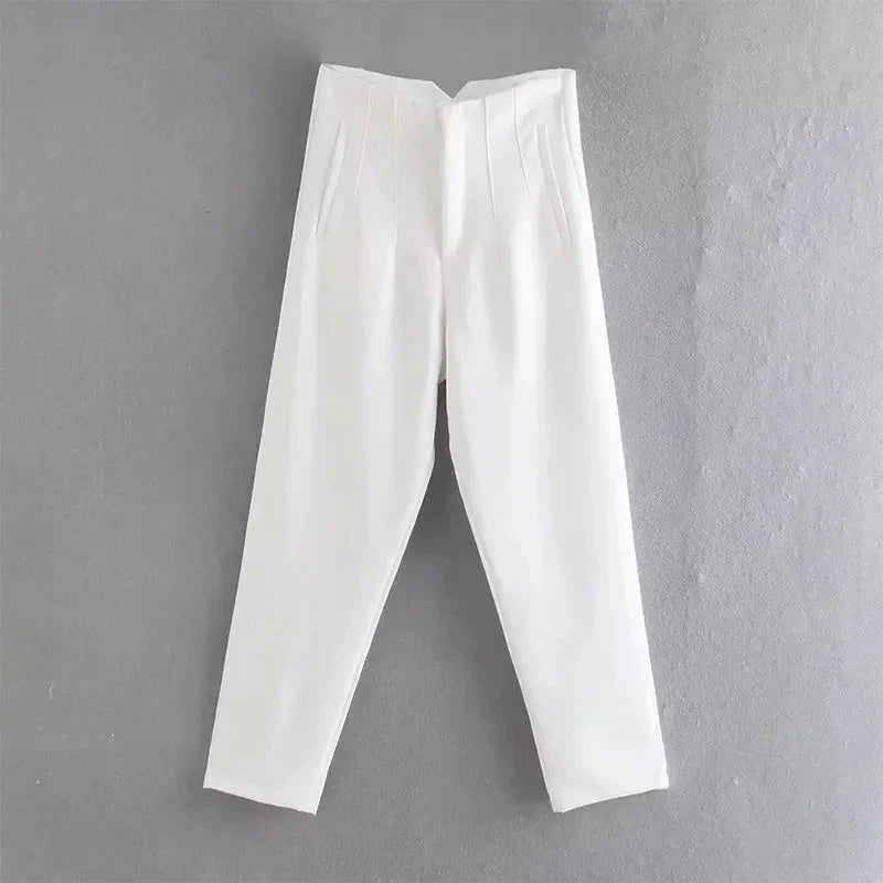 Women’s high waist slim casual trousers by Plush Fashion Hub, shown in a neutral color, tailored fit, and styled for everyday wear.