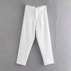 Women’s high waist slim casual trousers by Plush Fashion Hub, shown in a neutral color, tailored fit, and styled for everyday wear.