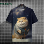 Colorful cat print Y2K graphic T-shirt from Plush Fashion Hub, streetwear style with vibrant feline design displayed.