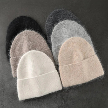 Women Solid Color Fur Knitted Bonnet Female Warm Ski Sullies Beanies.