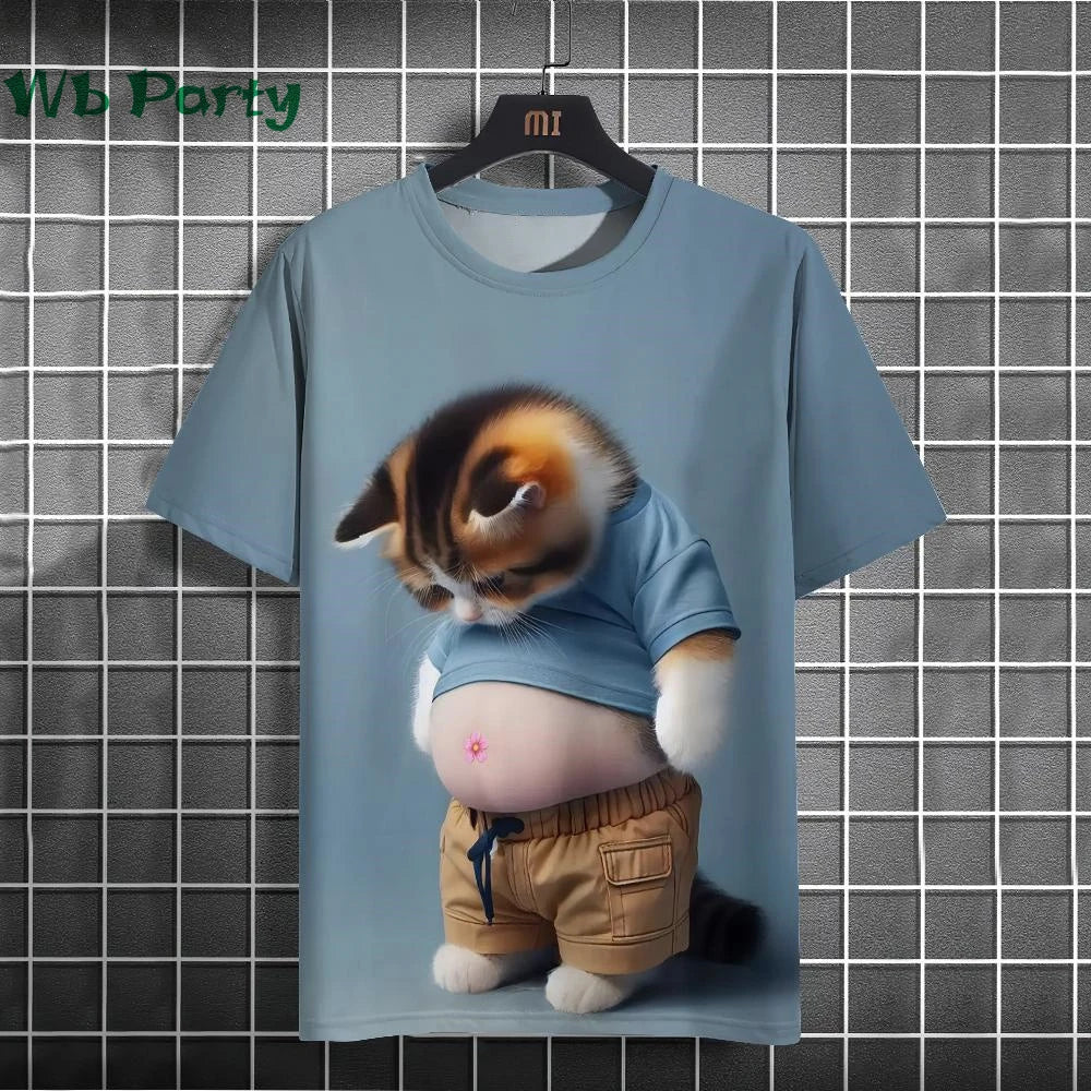 Cat print Y2K graphic T-shirt from Plush Fashion Hub, streetwear style with colorful cat illustrations on soft fabric.