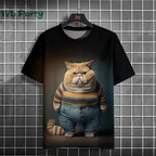 Cat print Y2K graphic T-shirt by Plush Fashion Hub, featuring colorful streetwear design with playful feline artwork.