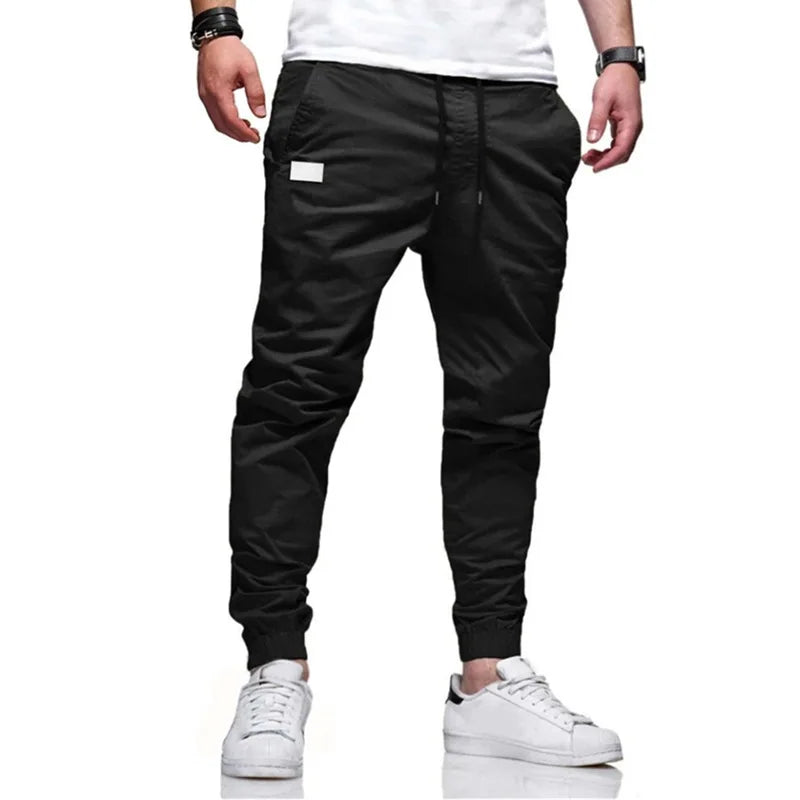 Men Cargo Pant Long Pants Solid Straight Trousers Lace Up Elastic Waist Slim Fit Pocket Splice Casual Drawstring Autumn.