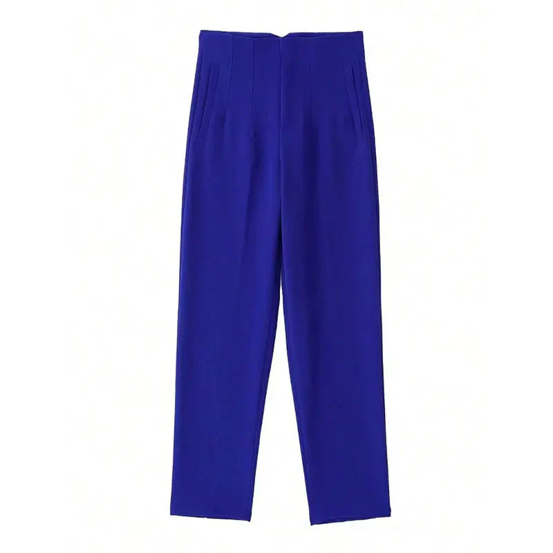 Women’s high waist slim casual trousers by Plush Fashion Hub, showing the fitted design and comfortable waist detail.