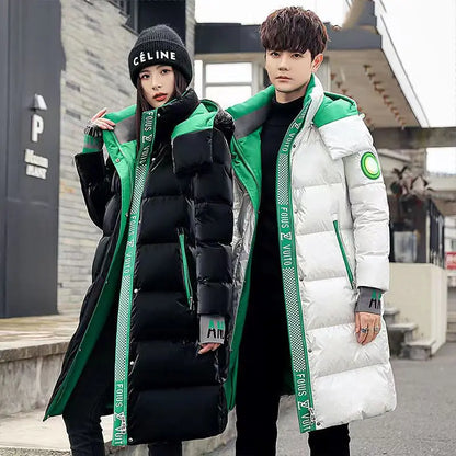 Winter Down Cotton Jacket Big Fur Collar Hooded Thickened Unisex Coat.