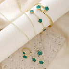 Plum Blossom Plant necklace and earring set featuring five leaf flower designs, crafted by Plush Fashion Hub.