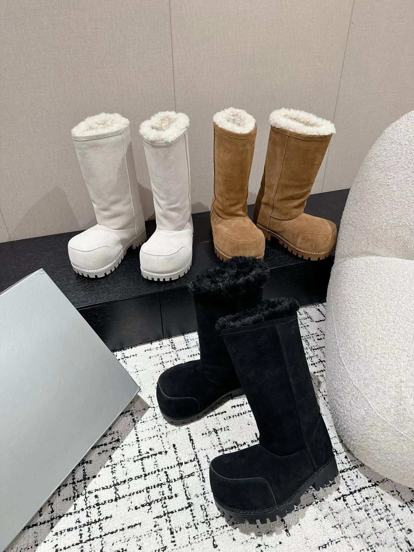 Women's Big Round Toe Suede Fur Knee High Boots Women's 2025 - Plush Fashion Shop #