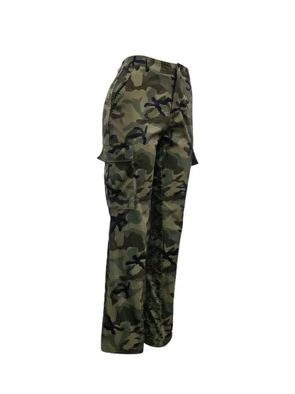 Camo Print Side Pocket Cargo Pants For WomenBe bold and confident with these Camo Print Side Pocket Cargo Pants for Women! Designed with a camouflage print and side pockets, these pants are both stylish and fuPantsPlush Fashions ShopPlush Fashion Shop