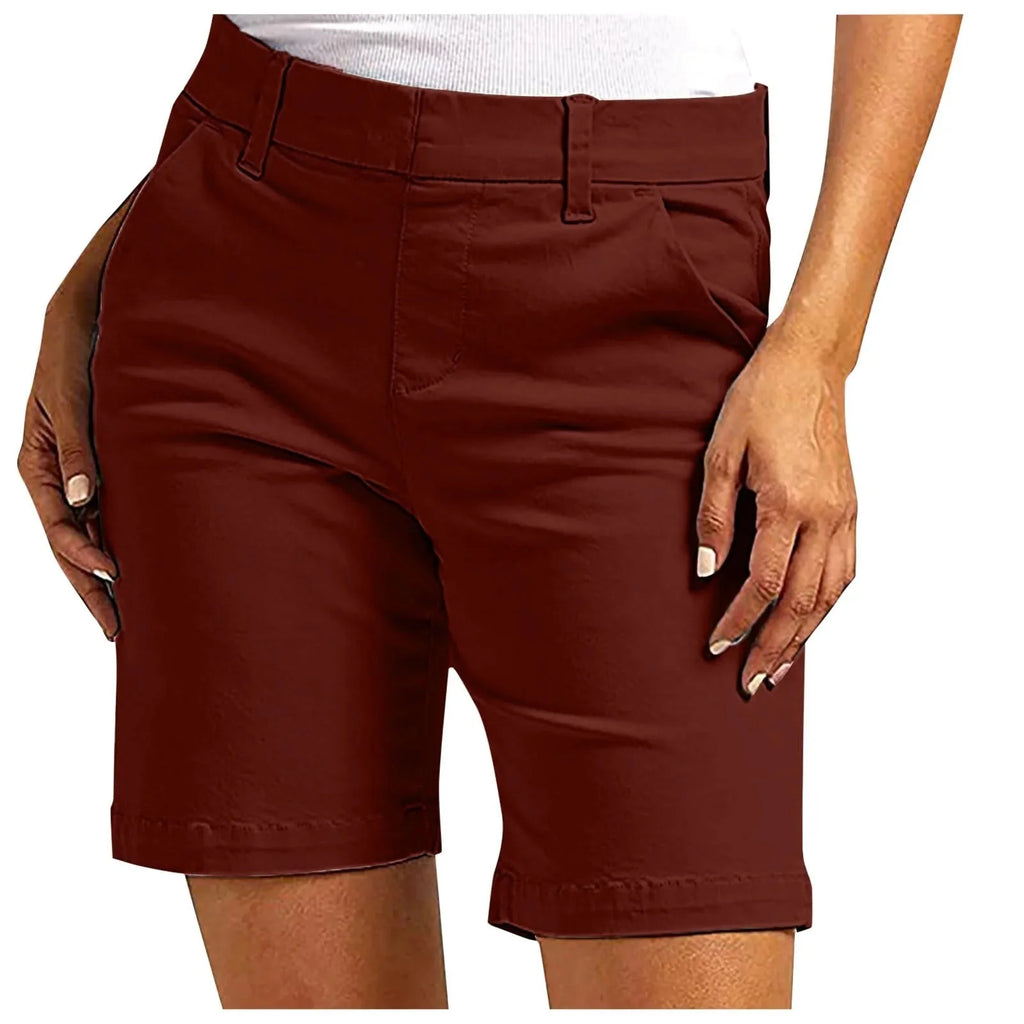 Women's summer stretch hiking shorts by FitiqueFit, casualwear, showing lightweight fabric and comfortable fit for outdoor activities.