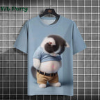 Y2K graphic cat print T-shirt by Plush Fashion Hub, streetwear style with colorful cat illustration on casual shirt.