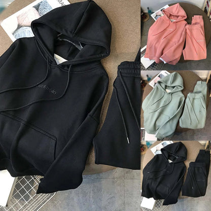 Women's Solid Color Thickened Hooded Draw String Jogger Pants SetStay warm and stylish with our Women's Solid Color Hooded Jogger Pants Set. These thickened joggers feature a drawstring for a perfect fit, while the cozy hood keepsSweatsuitsPlush Fashions ShopPlush Fashion Shop