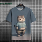 Y2K cat print graphic T-shirt from Plush Fashion Hub, streetwear style with vibrant cat illustrations and bold design.