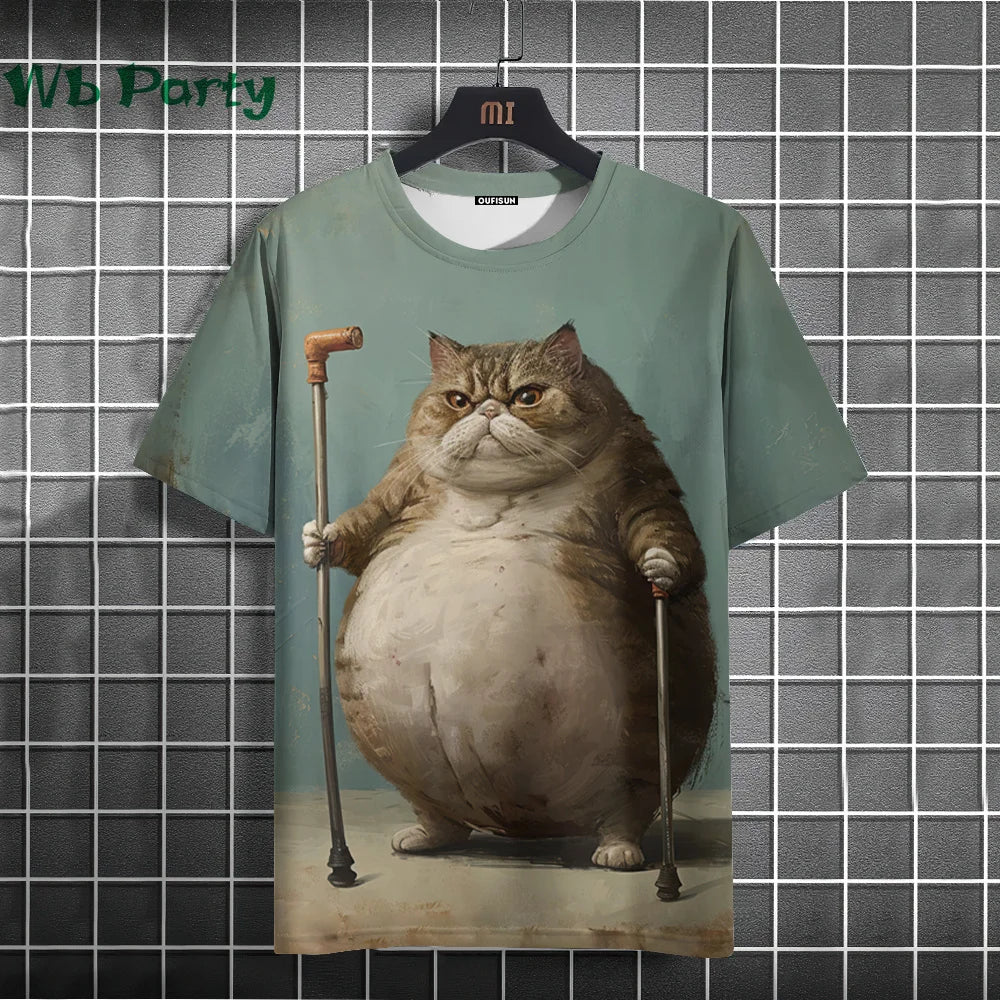 Cat print Y2K graphic T-shirt by Plush Fashion Hub, streetwear style featuring bold cat illustrations and vibrant colors.