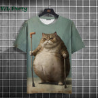 Cat print Y2K graphic T-shirt by Plush Fashion Hub, streetwear style featuring bold cat illustrations and vibrant colors.