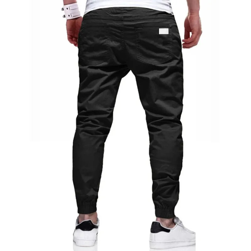 Men Cargo Pant Long Pants Solid Straight Trousers Lace Up Elastic Waist Slim Fit Pocket Splice Casual Drawstring Autumn.