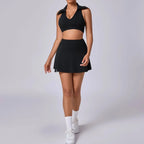 FitiqueFit seamless tennis skirt set with quick-dry activewear fabric, featuring a sporty skirt and matching top for workout sessions.
